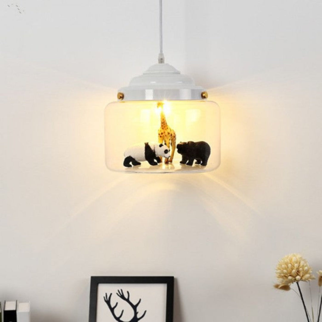 Petit Zoo in Glas Hanglamp – Unieke Sfeer met Miniatuur Dieren