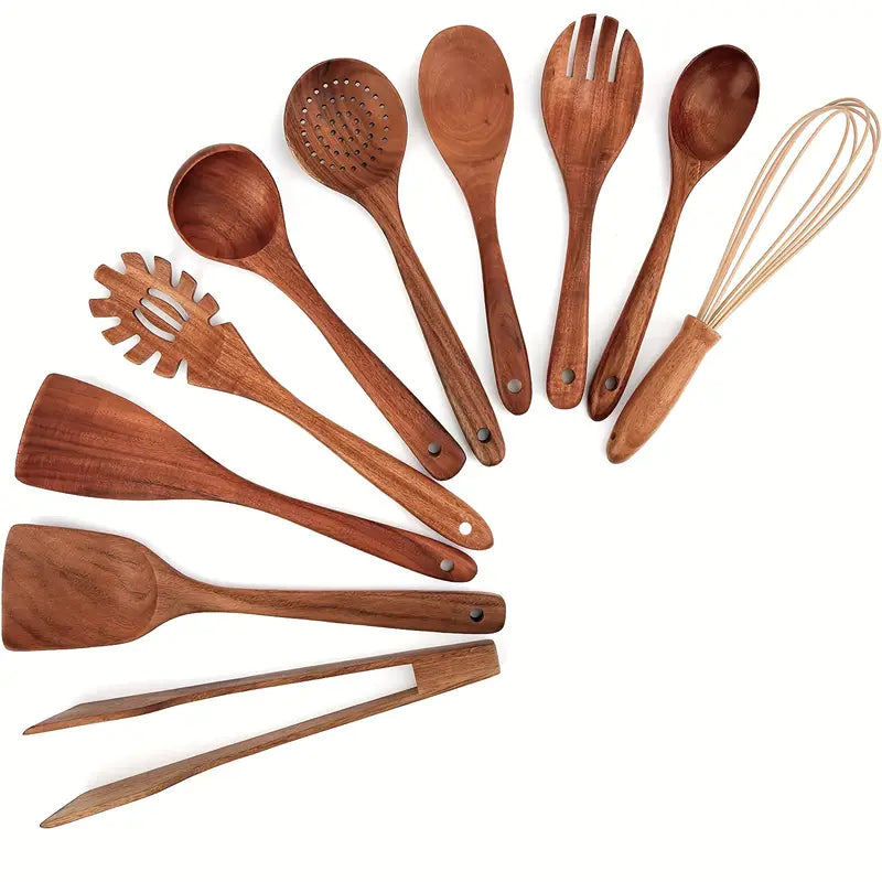 Teakhouten Keukengerei Set - Duurzaam - Stijlvol - Functioneel-Cooking Utensil Sets-De Bazelaar