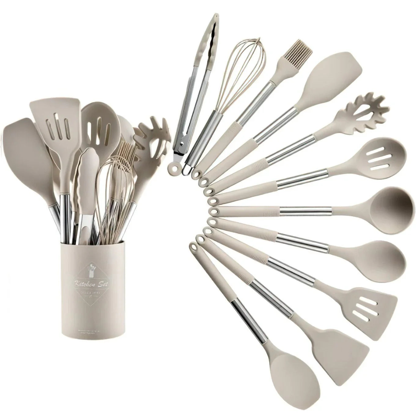 13-delige Nordic Siliconen Keukengerei Set - Duurzaam - Hittebestendig - Stijlvol-Cooking Utensil Sets-De Bazelaar