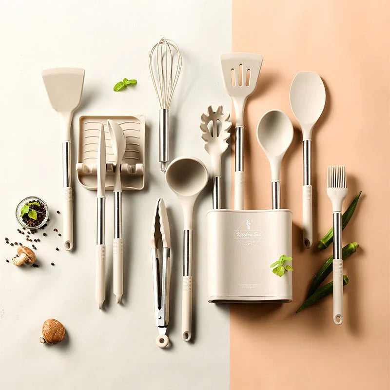 13-delige Nordic Siliconen Keukengerei Set - Duurzaam - Hittebestendig - Stijlvol-Cooking Utensil Sets-De Bazelaar