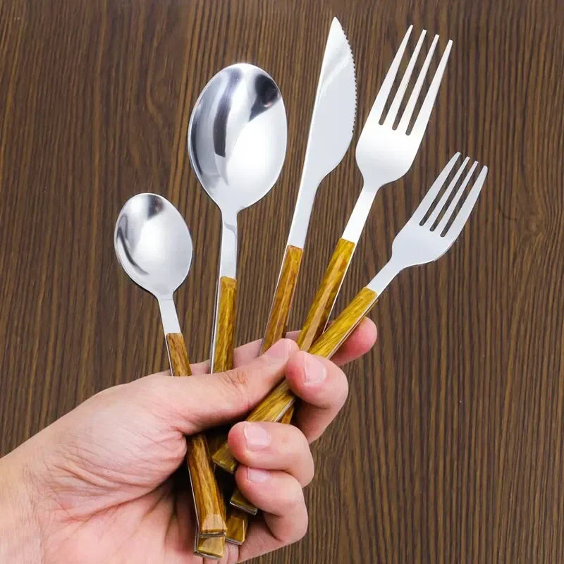 RVS Bestekset - Houten Handvat - Duurzaam & Stijlvol-Cutlery Sets-De Bazelaar