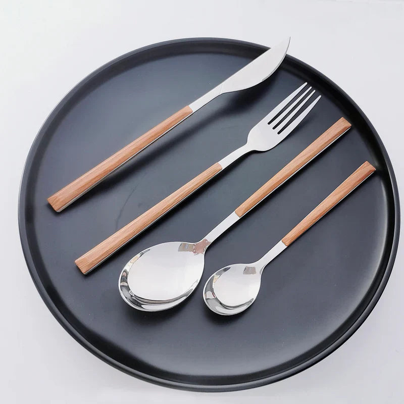 RVS Bestekset - Houten Handvat - Duurzaam & Stijlvol-Cutlery Sets-De Bazelaar