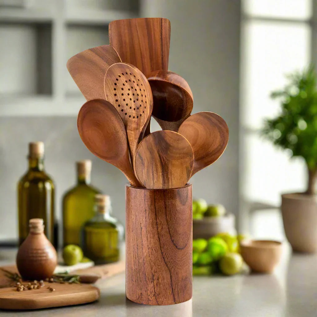 Teakhouten Keukengerei Set - Duurzaam - Stijlvol - Functioneel-Cooking Utensil Sets-De Bazelaar