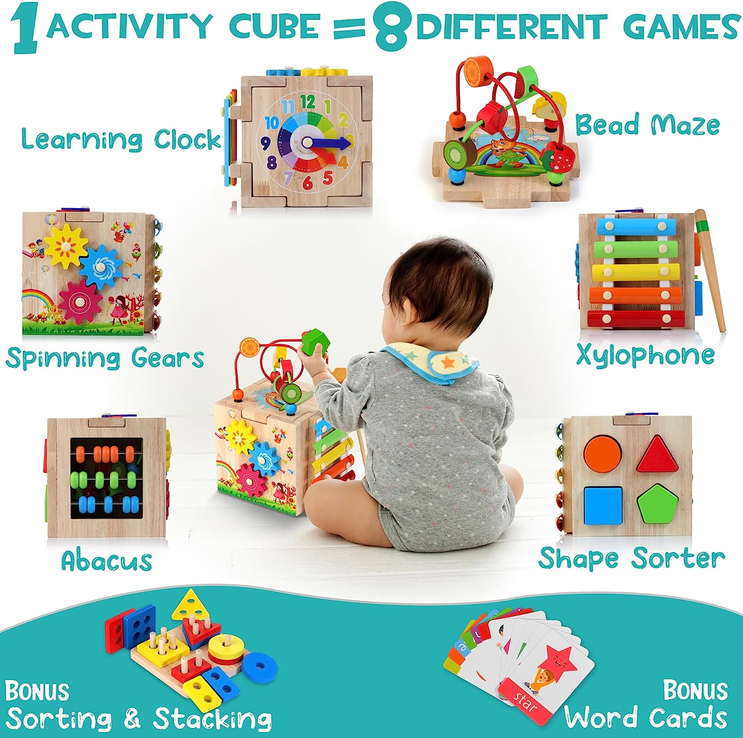 Montessori Activiteitenkubus - 8-in-1 Educatief Speelplezier-Educational Toys-De Bazelaar