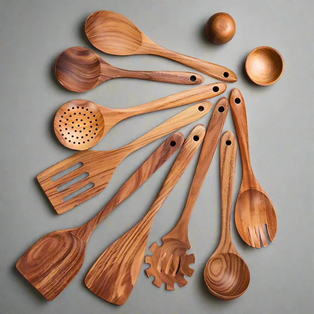 Teakhouten Keukengerei Set - Duurzaam - Stijlvol - Functioneel-Cooking Utensil Sets-De Bazelaar