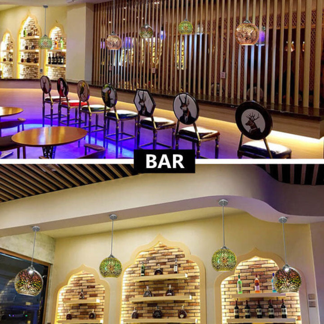 3D Glazen Hanglamp Vuurwerk – Kleurrijke Sfeerverlichting