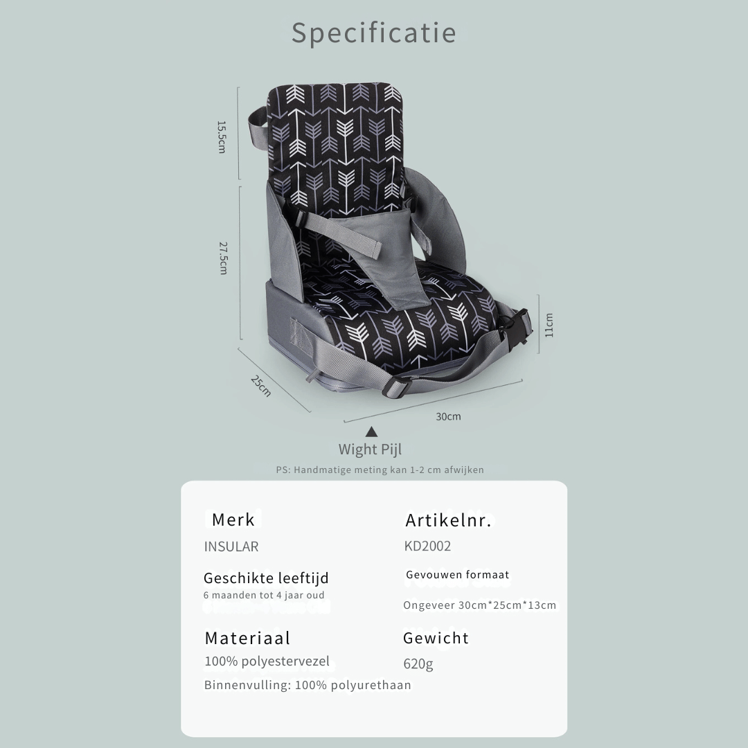Kind Verhoger Stoel - Wasbaar Stoeltje met Veiligheidsgordel