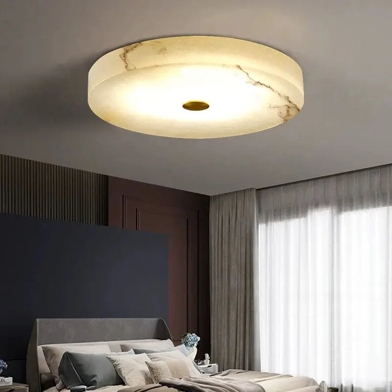 Luxe Ronde Inbouw LED Plafondlamp van Marmer en Koper-light decor-De Bazelaar
