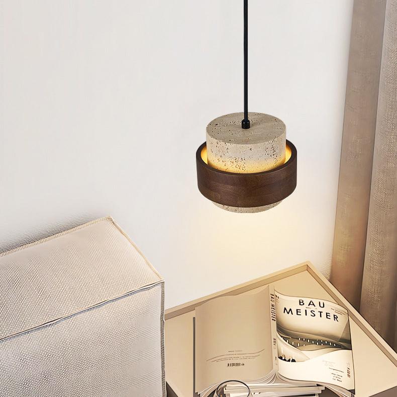 Retro Minimalistische Hanglamp met Gele Travertin-light decor-De Bazelaar