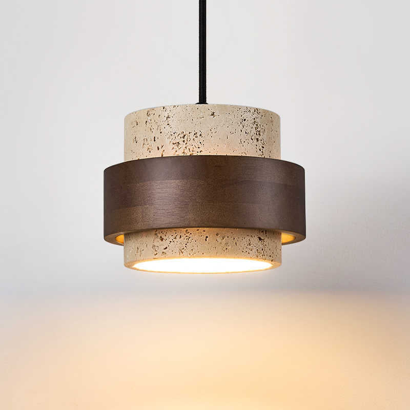 Retro Minimalistische Hanglamp met Gele Travertin-light decor-De Bazelaar