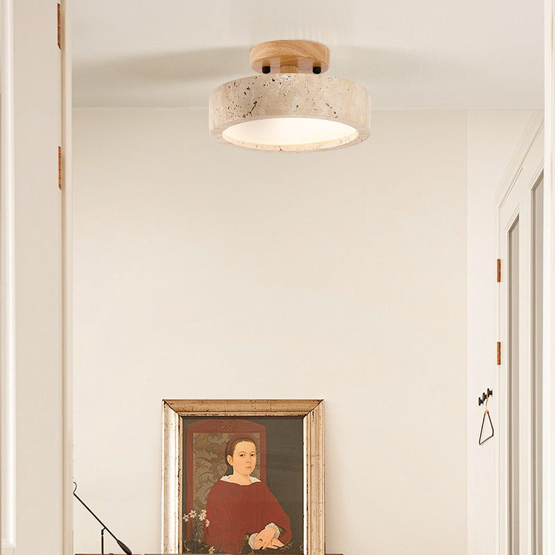 Ronde Gele Travertin Plafondlamp met Slimme LED-light decor-De Bazelaar