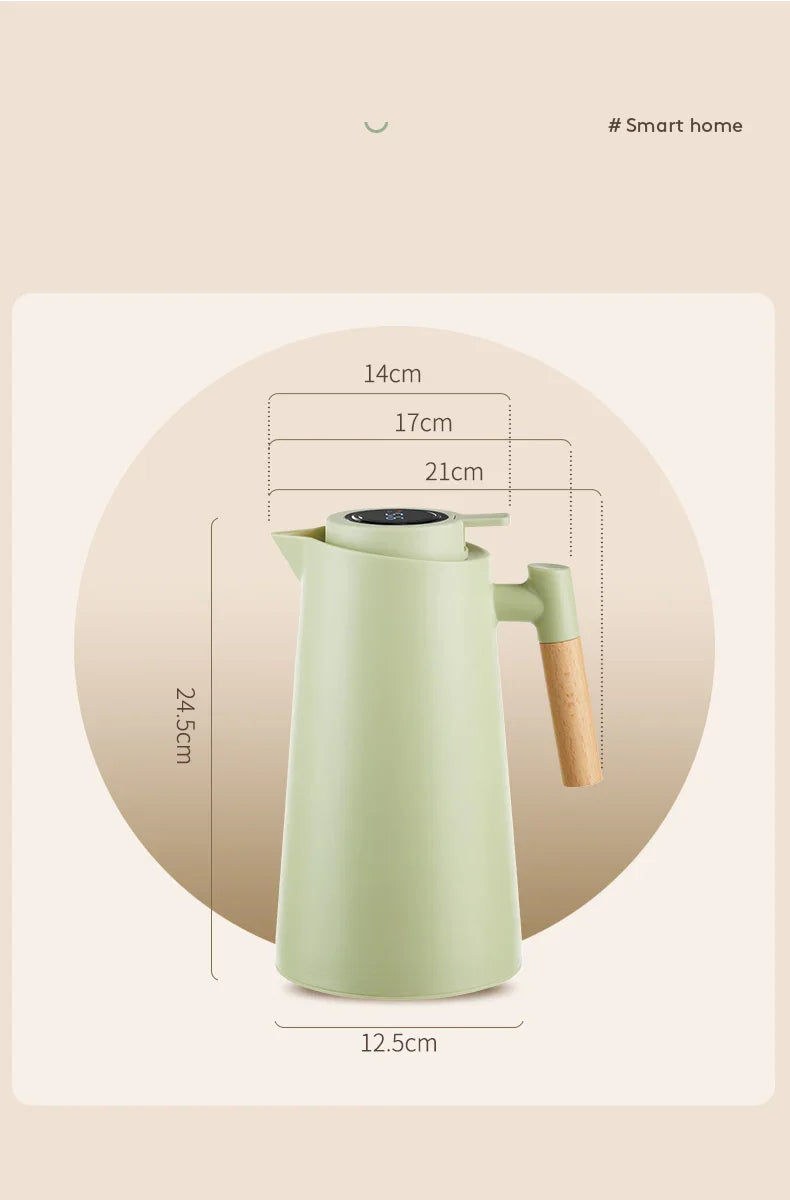 Thermoskan - Temperatuurweergave - Houten Handvat - Stijlvol en Functioneel-Coffee & Tea-De Bazelaar