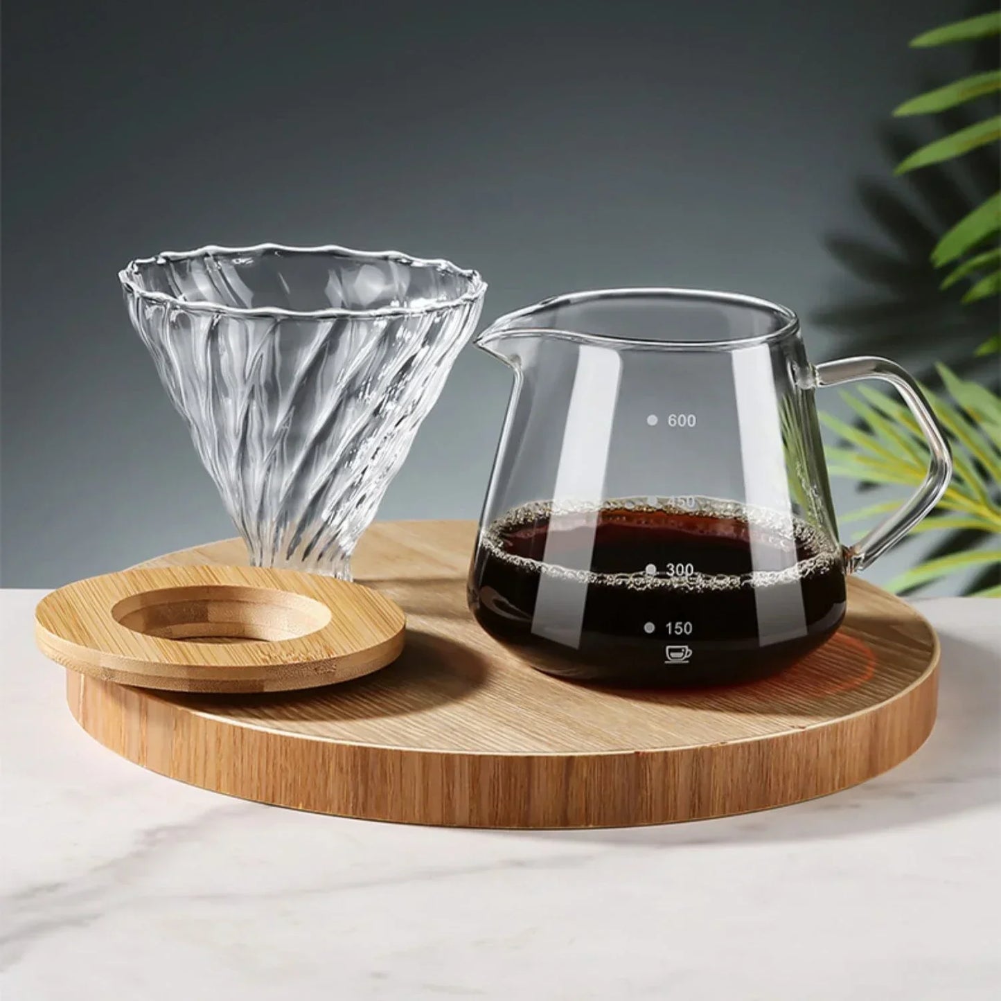 Pour Over Koffieset - Houten Houder & Deelpot - Perfecte Smaak-Coffee & Tea-De Bazelaar