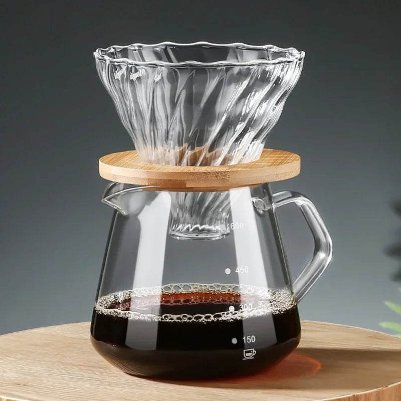 Pour Over Koffieset - Houten Houder & Deelpot - Perfecte Smaak-Coffee & Tea-De Bazelaar