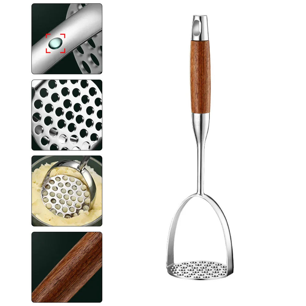RVS Aardappelstamper - Houten Handvatten - Duurzaam en Efficiënt-Kitchen Tools and Accessories-De Bazelaar