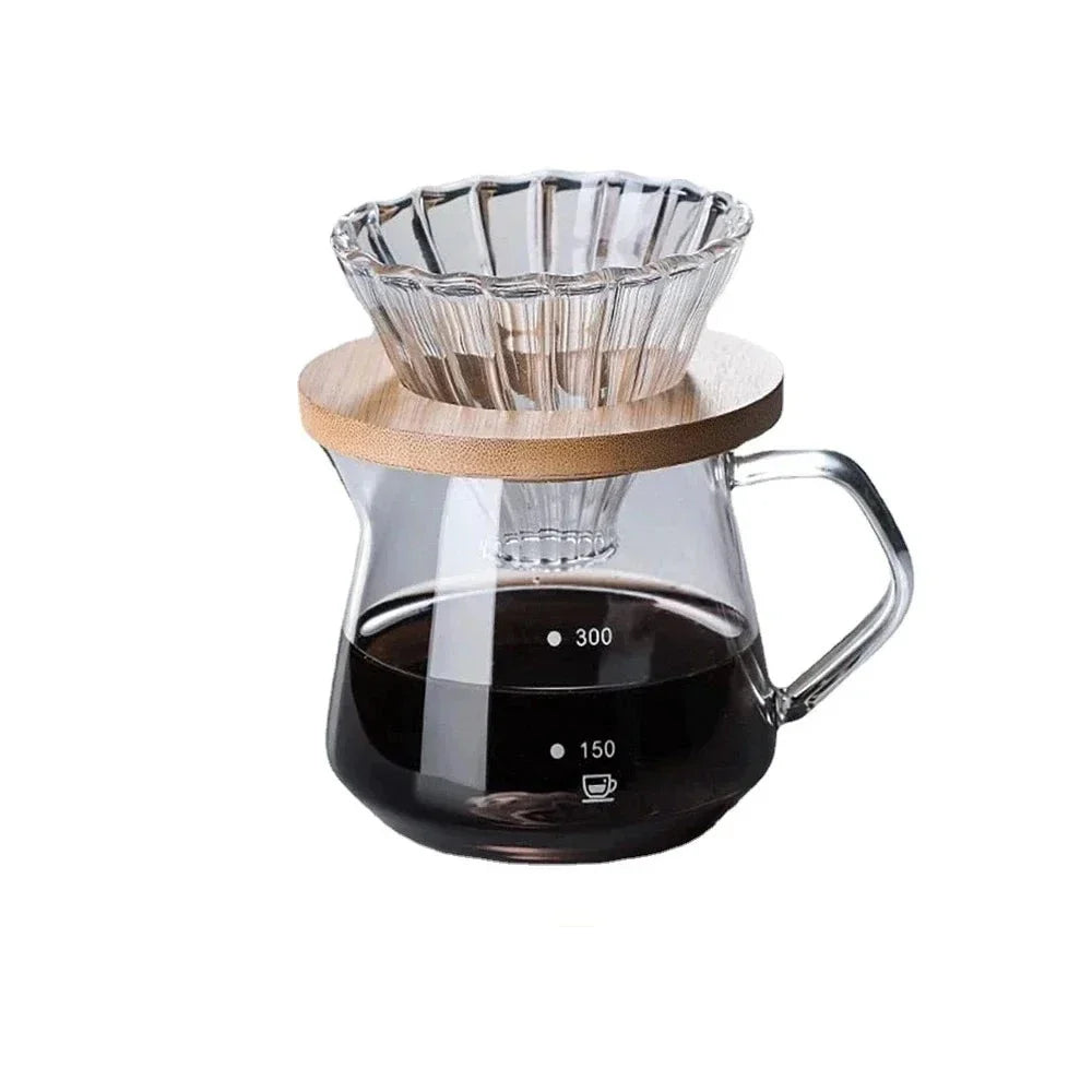 Pour Over Koffieset - Houten Houder & Deelpot - Perfecte Smaak-Coffee & Tea-De Bazelaar