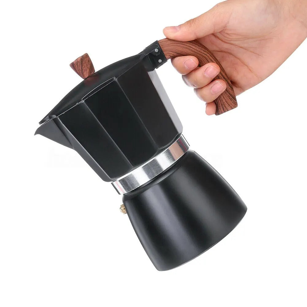 Stovetop Moka Pot - Houten Handvat - Krachtige Koffieervaring-Coffee & Tea-De Bazelaar