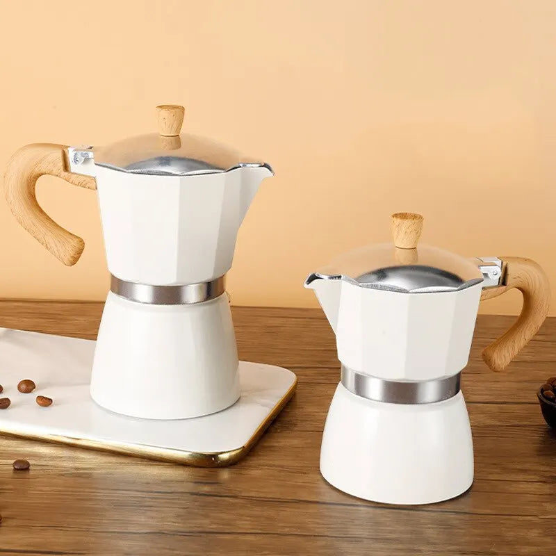 Stovetop Moka Pot - Houten Handvat - Krachtige Koffieervaring-Coffee & Tea-De Bazelaar