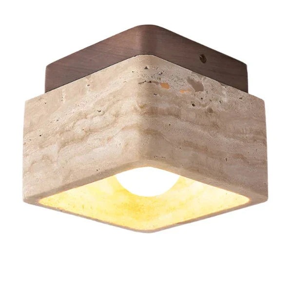 Nordic LED Plafondlamp van Travertijnsteen en Hout-light decor-De Bazelaar