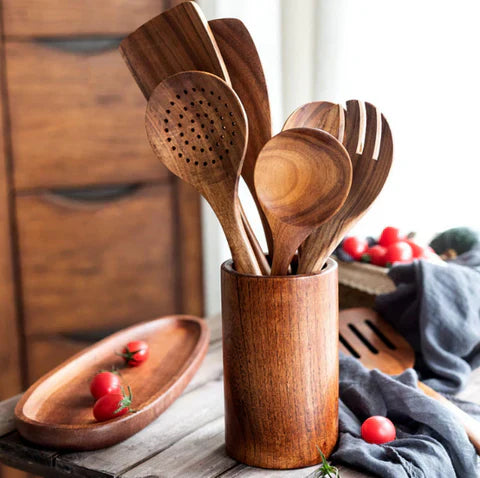 Teakhouten Keukenhulpmiddelenhouder - Stijlvol - Duurzaam - Functioneel-Cooking Utensil Sets-De Bazelaar