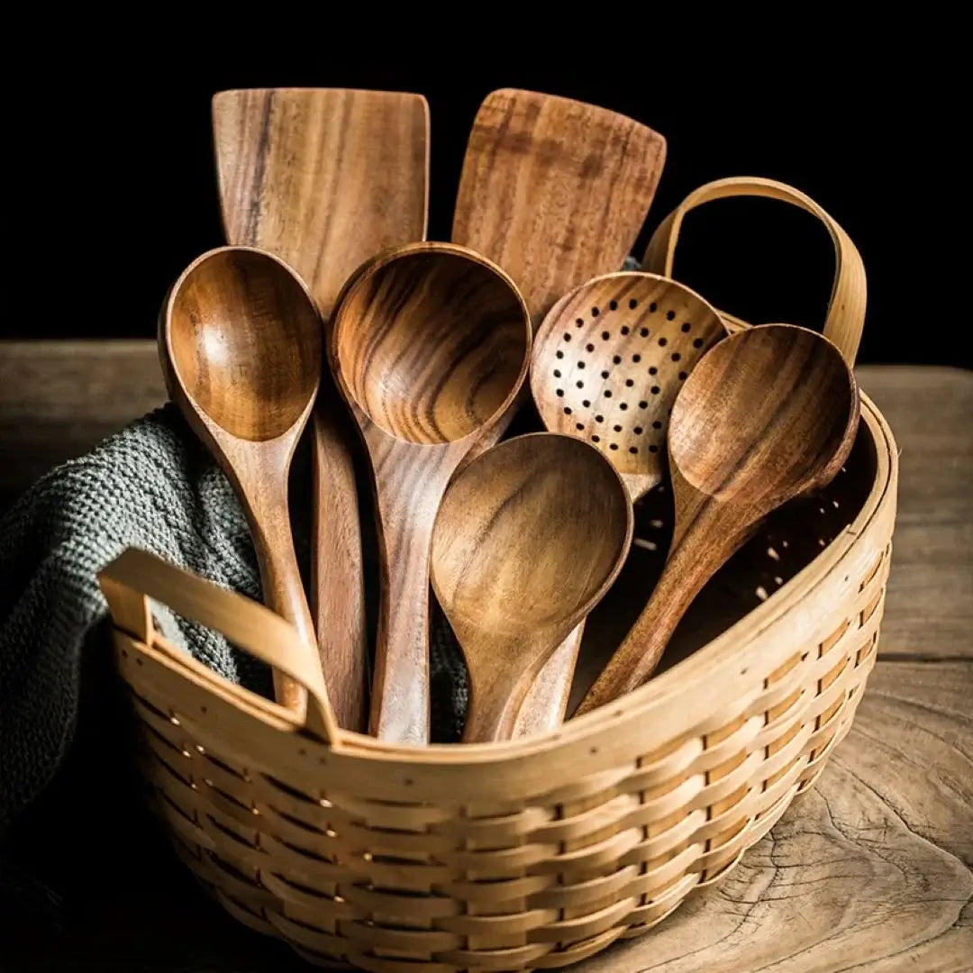 Teakhouten Keukengerei Set - Duurzaam - Stijlvol - Functioneel-Cooking Utensil Sets-De Bazelaar