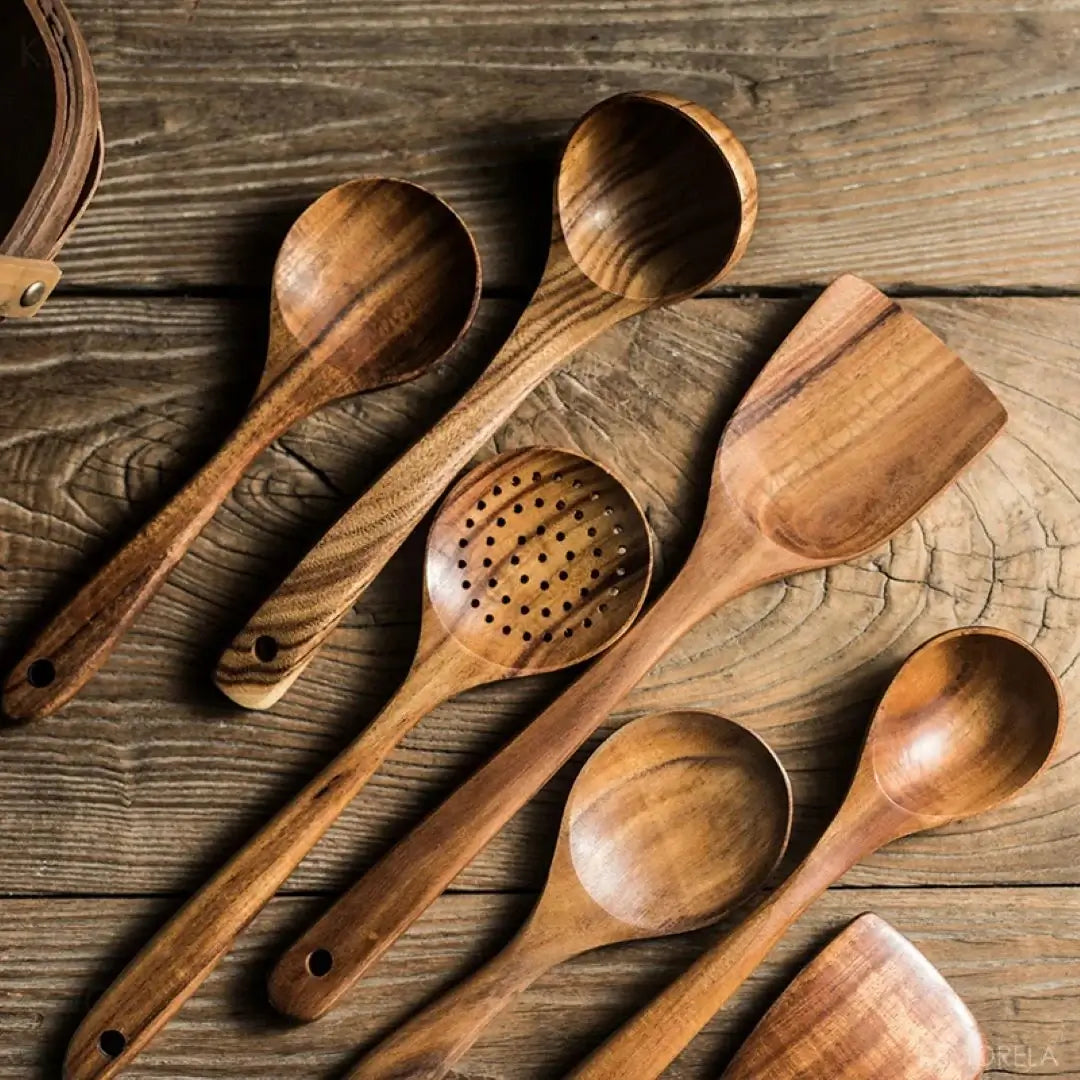 Teakhouten Keukengerei Set - Duurzaam - Stijlvol - Functioneel-Cooking Utensil Sets-De Bazelaar
