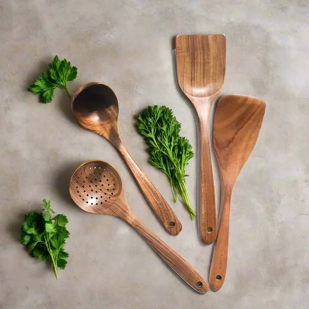 Teakhouten Keukengerei Set - Duurzaam - Stijlvol - Functioneel-Cooking Utensil Sets-De Bazelaar