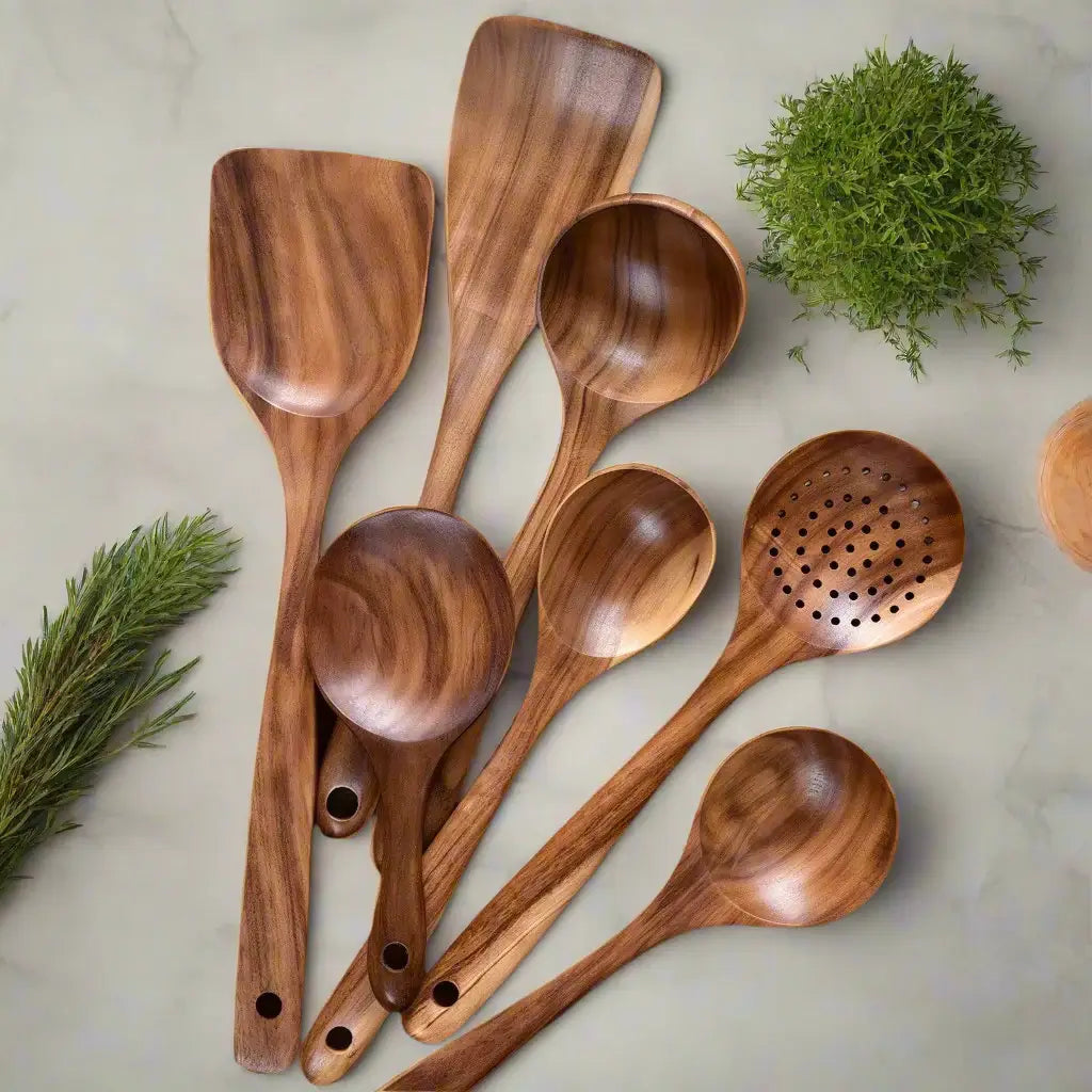 Teakhouten Keukengerei Set - Duurzaam - Stijlvol - Functioneel-Cooking Utensil Sets-De Bazelaar