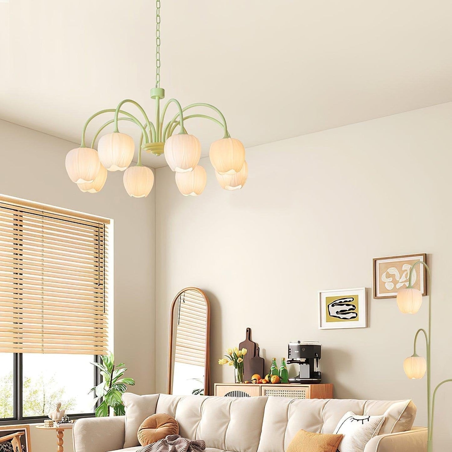 Tulip Elegante Matcha Kroonluchter – Luxe en Sfeervol Design-lamp-De Bazelaar