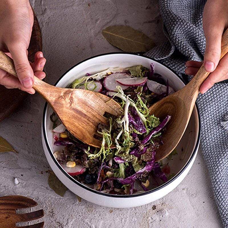 Acacia Houten Saladeset - Handgemaakt - Duurzaam - Perfect voor Elke Keuken-Cooking Utensil Sets-De Bazelaar