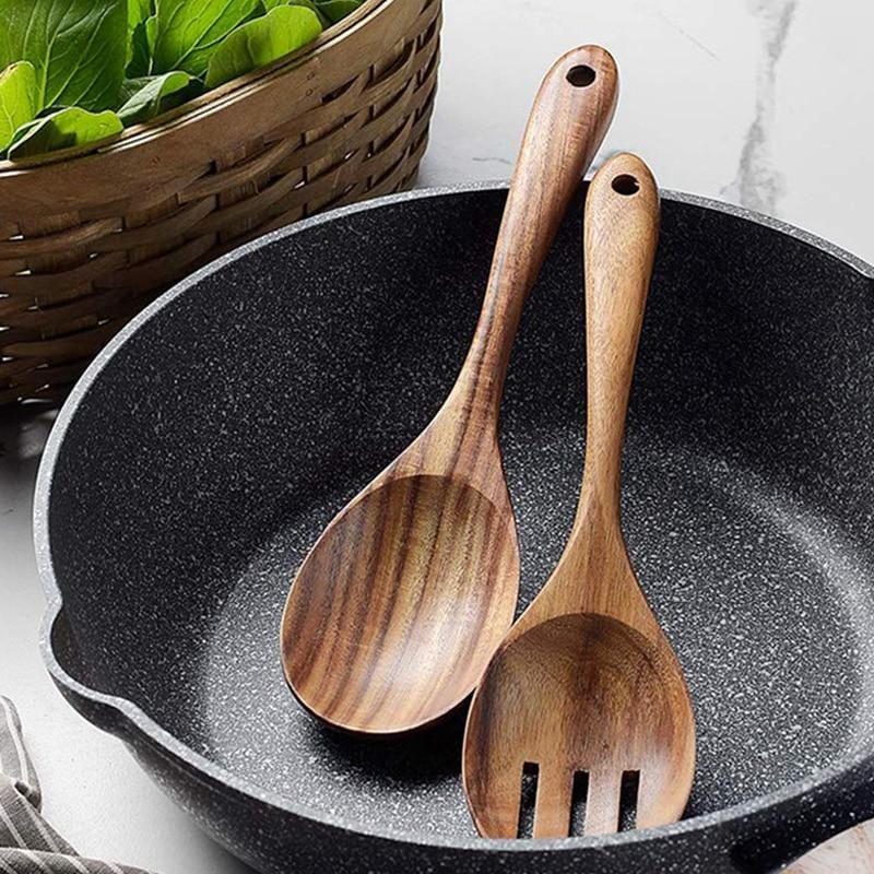 Acacia Houten Saladeset - Handgemaakt - Duurzaam - Perfect voor Elke Keuken-Cooking Utensil Sets-De Bazelaar