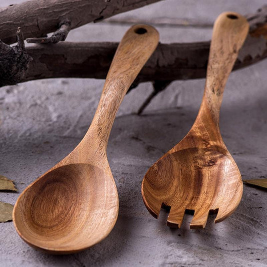 Acacia Houten Saladeset - Handgemaakt - Duurzaam - Perfect voor Elke Keuken-Cooking Utensil Sets-De Bazelaar