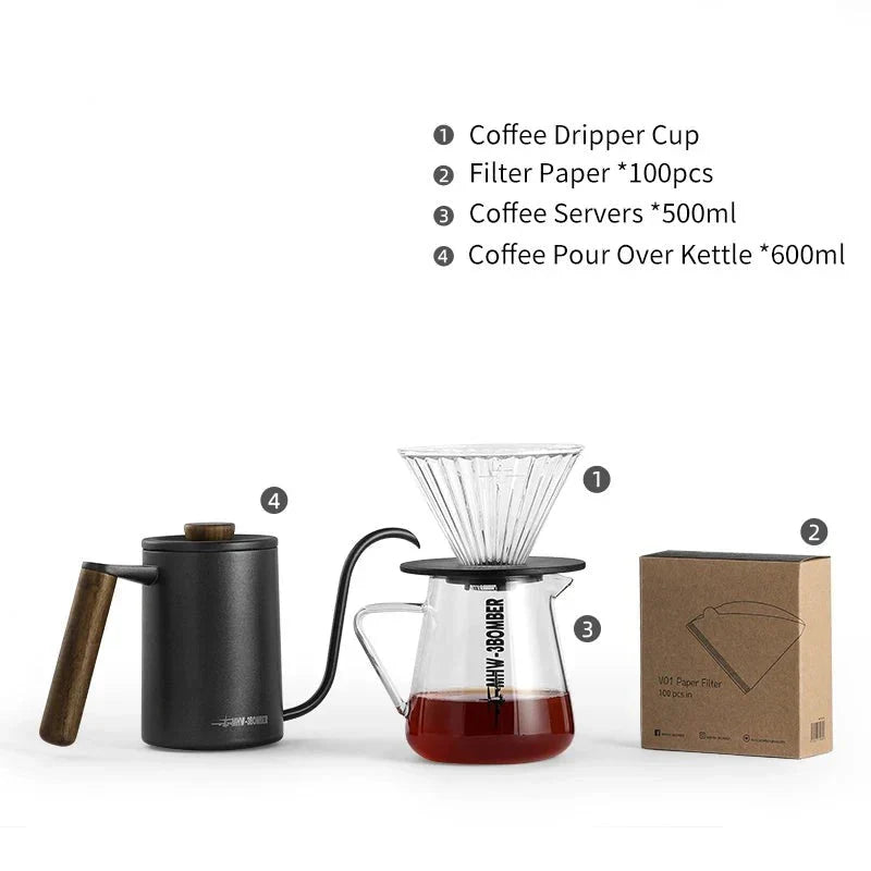 Drip Koffie Set - Inclusief Kettle, Glazen Server & Dripper-Coffee & Tea-De Bazelaar