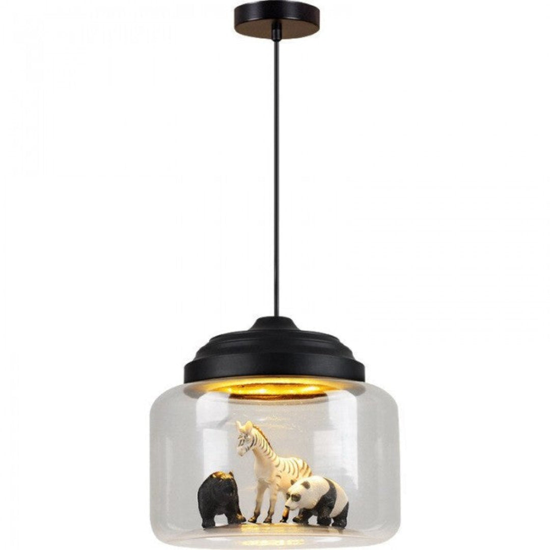 Petit Zoo in Glas Hanglamp – Unieke Sfeer met Miniatuur Dieren