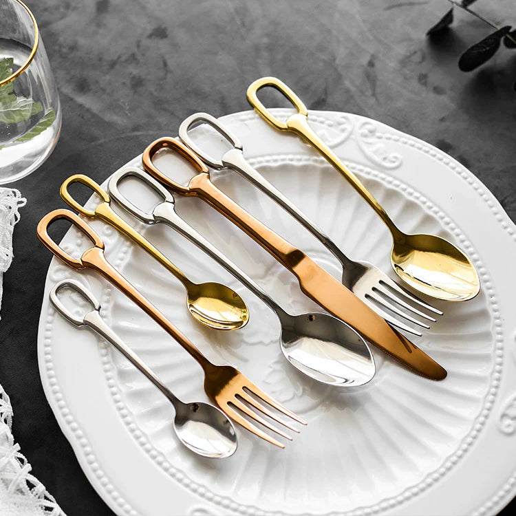 Elegance Ringlet Bestekset - 18/10 RVS - Stijlvolle Ringhandgreep-Cutlery Sets-De Bazelaar