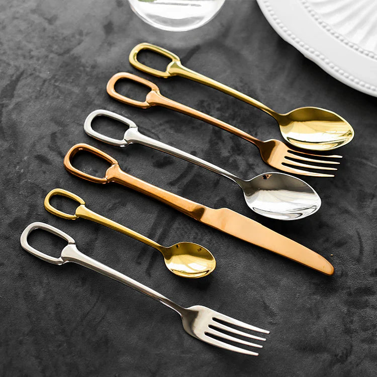 Elegance Ringlet Bestekset - 18/10 RVS - Stijlvolle Ringhandgreep-Cutlery Sets-De Bazelaar