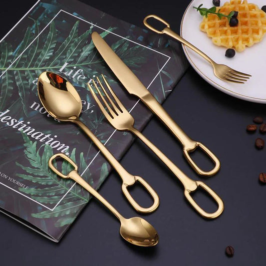 Elegance Ringlet Bestekset - 18/10 RVS - Stijlvolle Ringhandgreep-Cutlery Sets-De Bazelaar