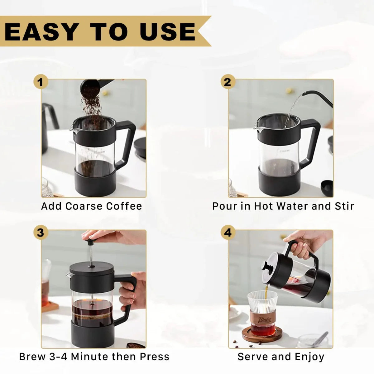 Franse Pers Koffiezetter - Borosilicaatglas - Perfecte Smaak - Duurzaam Ontwerp-Coffee & Tea-De Bazelaar