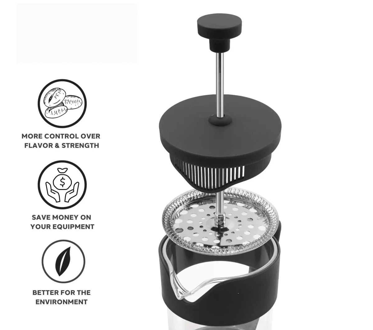 Franse Pers Koffiezetter - Borosilicaatglas - Perfecte Smaak - Duurzaam Ontwerp-Coffee & Tea-De Bazelaar