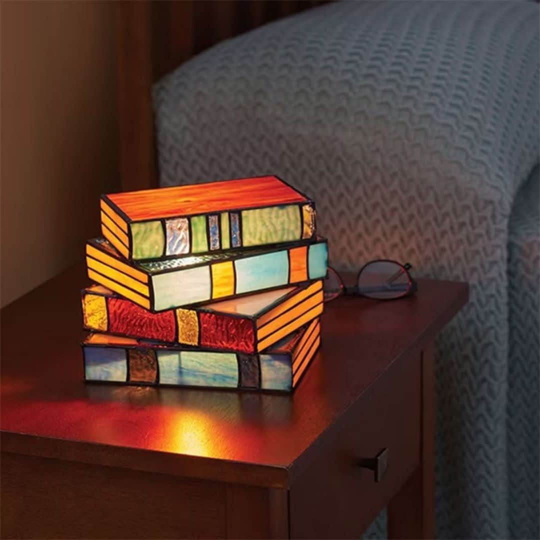 Glas Gestapelde Boekenlamp | Gebrandschilderd - #Glas Gestapelde Boekenlamp | GebrandschilderdDe Bazelaar