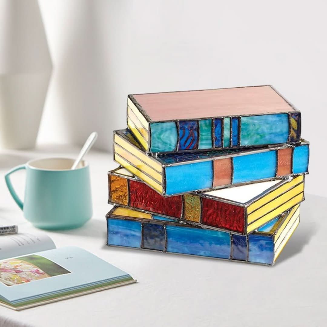 Glas Gestapelde Boekenlamp | Gebrandschilderd - #Glas Gestapelde Boekenlamp | GebrandschilderdDe Bazelaar