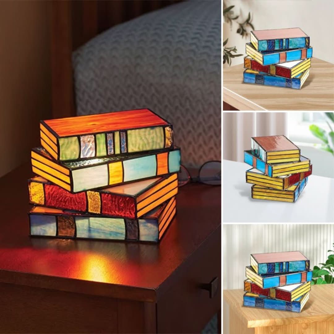 Glas Gestapelde Boekenlamp | Gebrandschilderd - #Glas Gestapelde Boekenlamp | GebrandschilderdDe Bazelaar