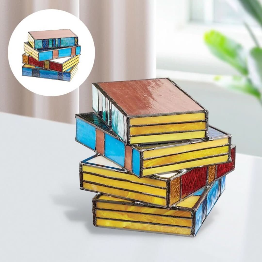 Glas Gestapelde Boekenlamp | Gebrandschilderd - #Glas Gestapelde Boekenlamp | GebrandschilderdDe Bazelaar
