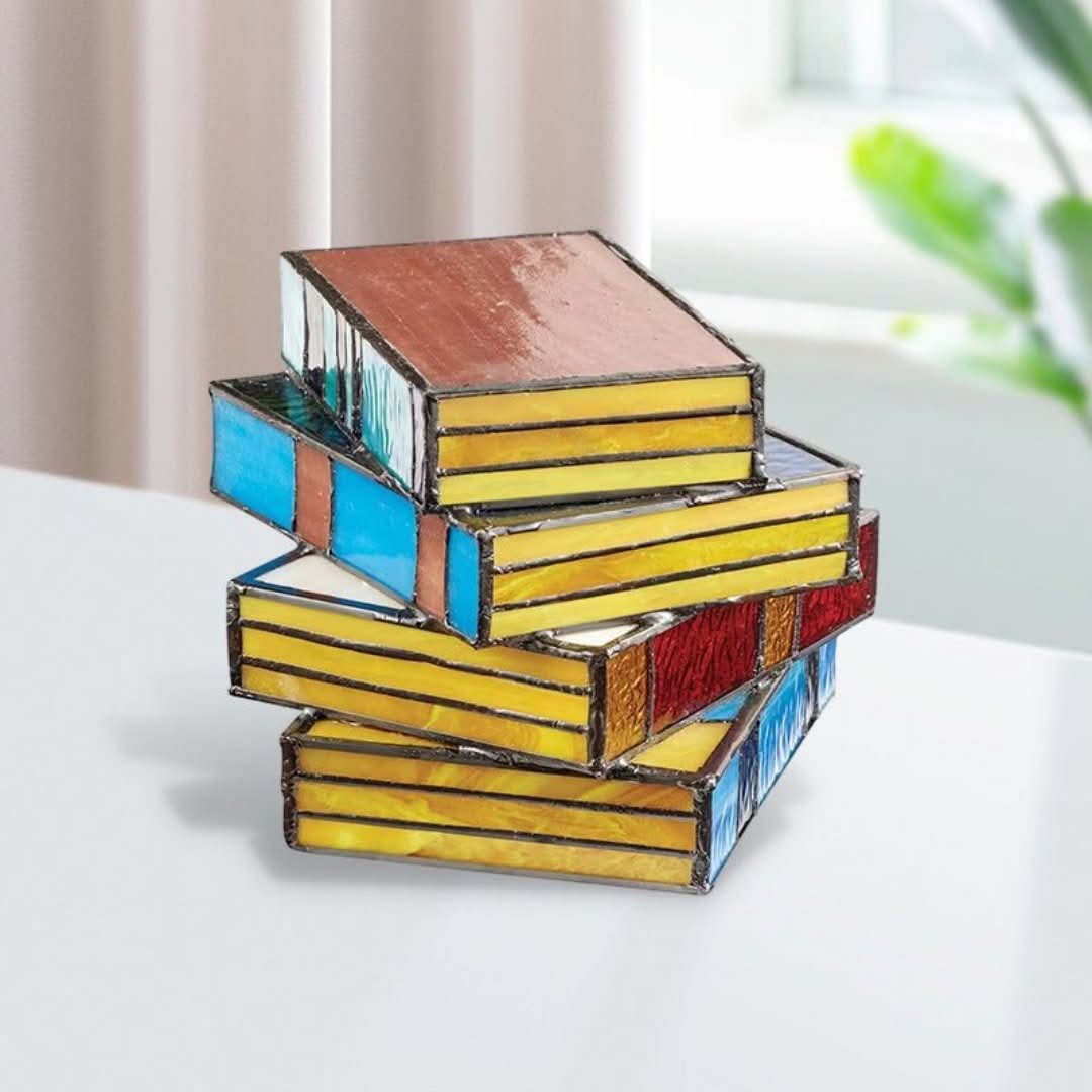 Glas Gestapelde Boekenlamp | Gebrandschilderd - #Glas Gestapelde Boekenlamp | GebrandschilderdDe Bazelaar