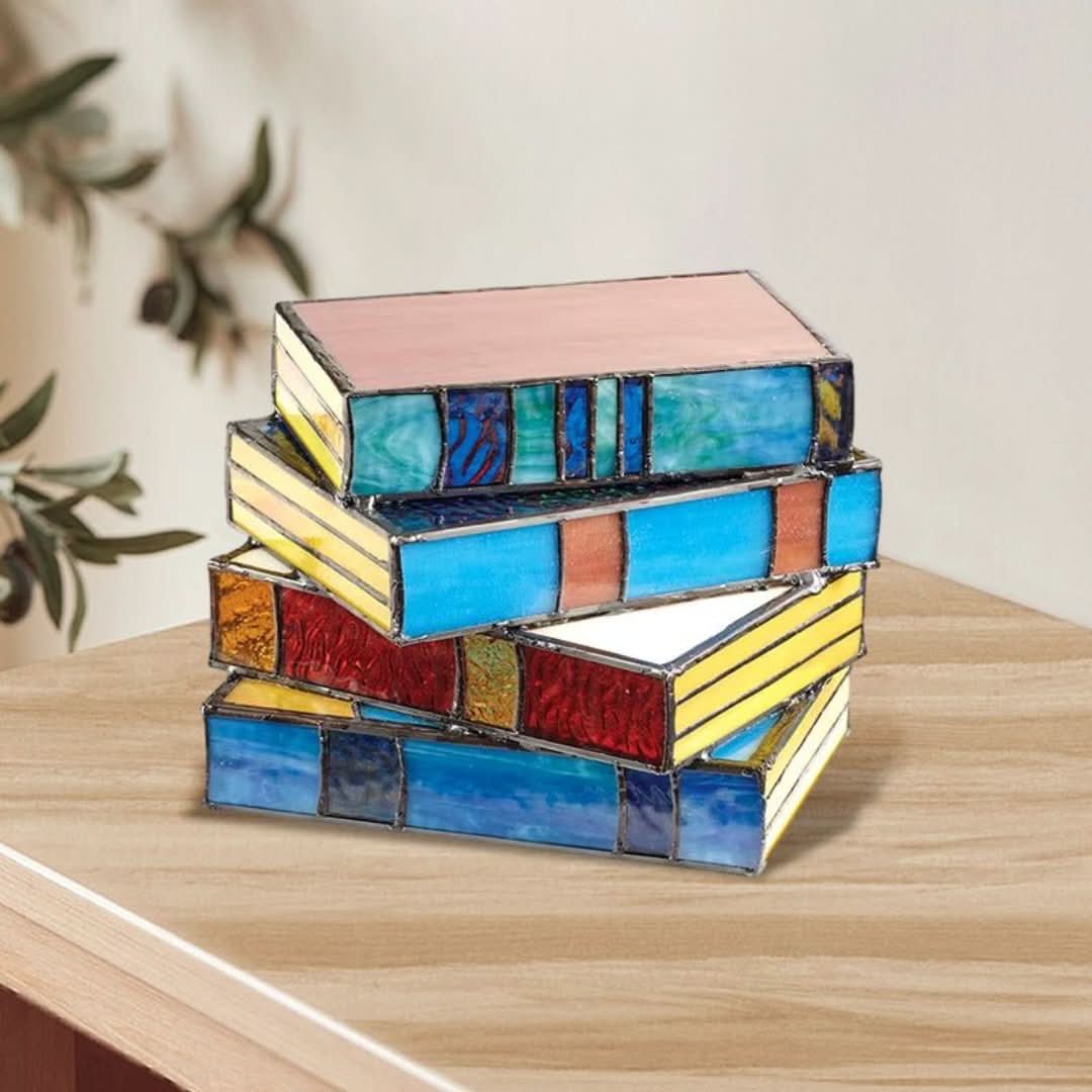 Glas Gestapelde Boekenlamp | Gebrandschilderd - #Glas Gestapelde Boekenlamp | GebrandschilderdDe Bazelaar