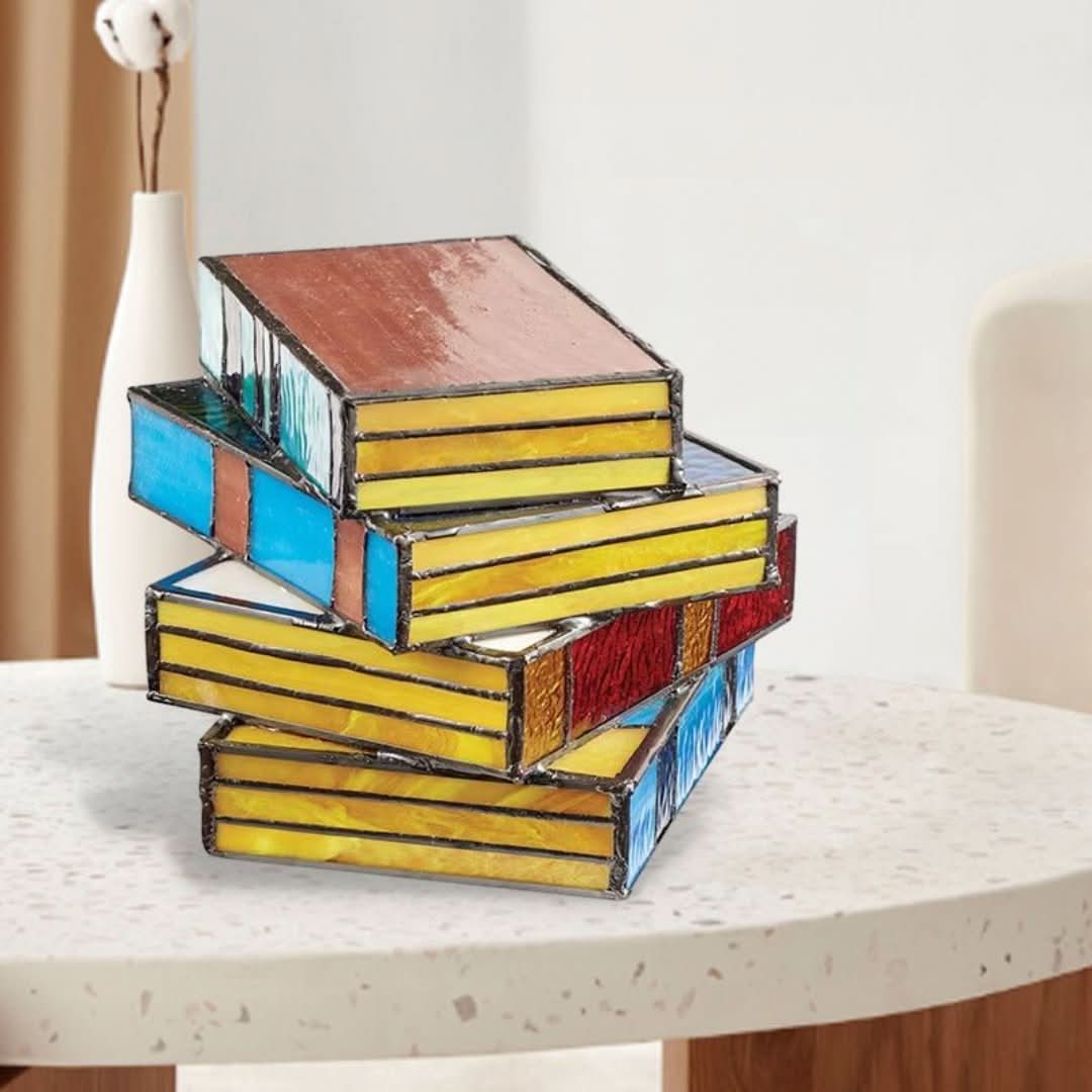 Glas Gestapelde Boekenlamp | Gebrandschilderd - #Glas Gestapelde Boekenlamp | GebrandschilderdDe Bazelaar