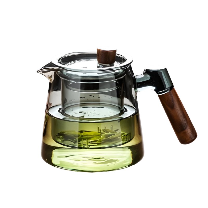 Glazen Theepot met Infuser - 600 ml - Houten Handvat - Perfect voor Theeliefhebbers-Coffee & Tea-De Bazelaar