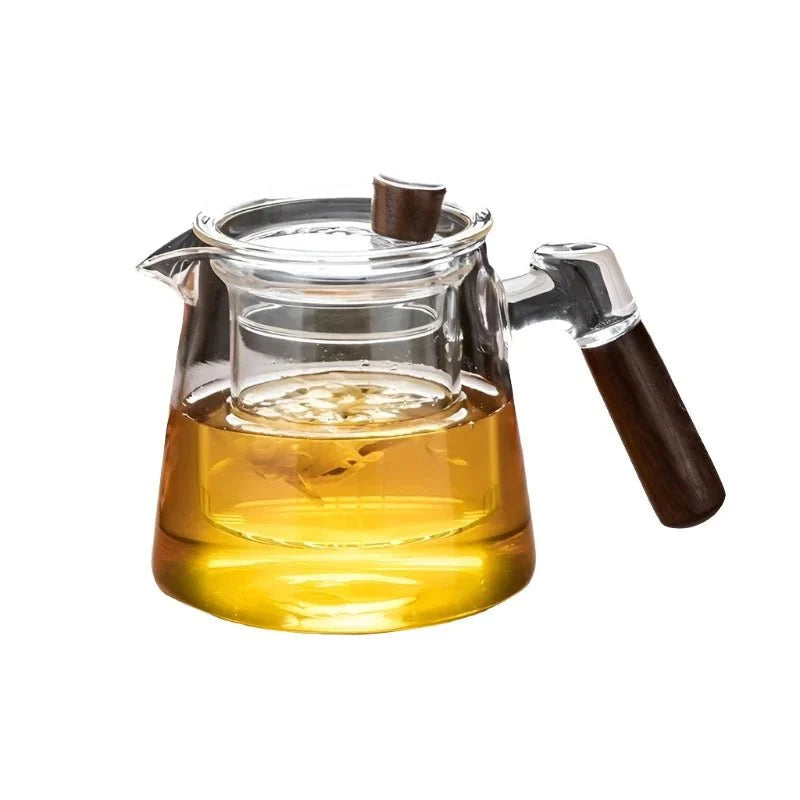 Glazen Theepot met Infuser - 600 ml - Houten Handvat - Perfect voor Theeliefhebbers-Coffee & Tea-De Bazelaar