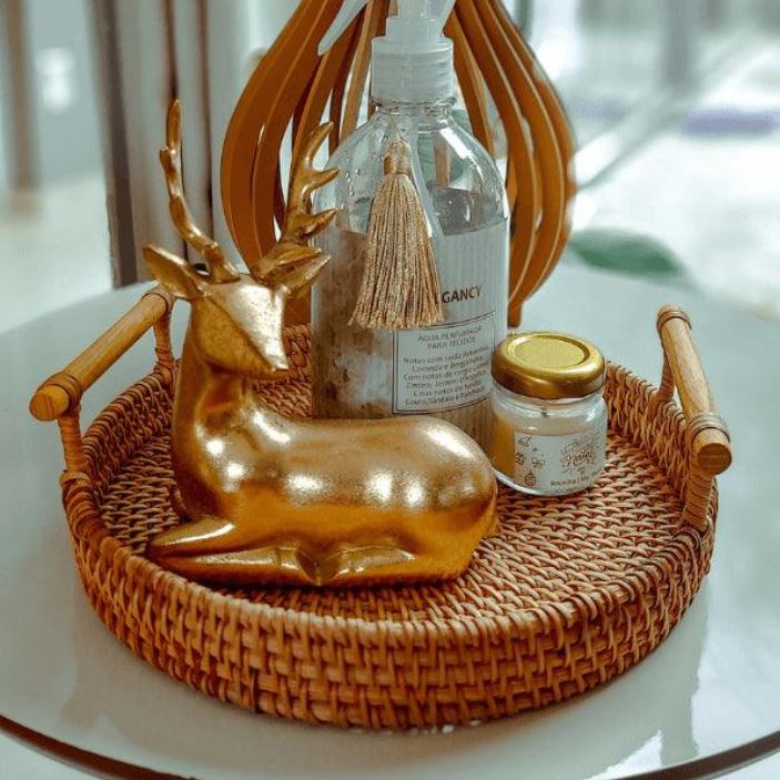 Handgeweven Rieten Opbergtray - Houten Handvat - Stijlvolle Organisatie-Cutting & Serving Boards-De Bazelaar