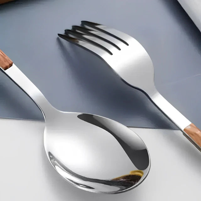 RVS Bestekset - Houten Handvat - Duurzaam & Stijlvol-Cutlery Sets-De Bazelaar
